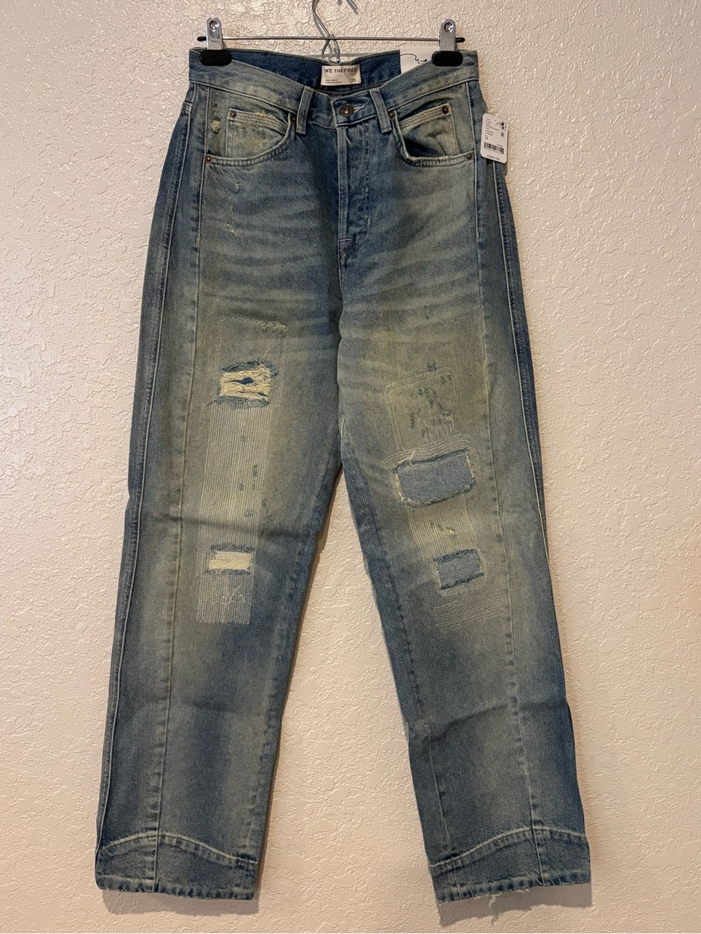 FREE PEOPLE STICK AROUND SLIM STACKED JEANS, SKY – 28